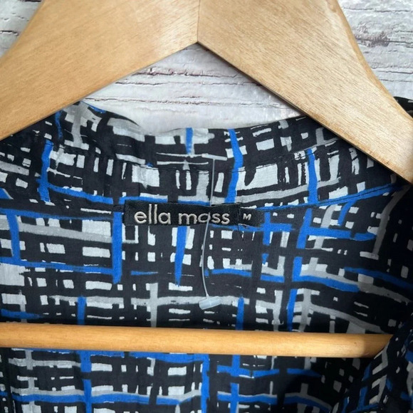 Ella moss black blue ruffle top blouse  career shirt size medium - Picture 6 of 9